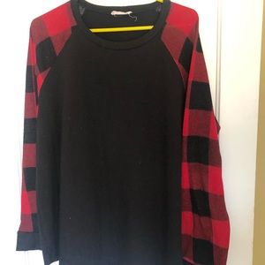 Red buffalo plaid plus size top